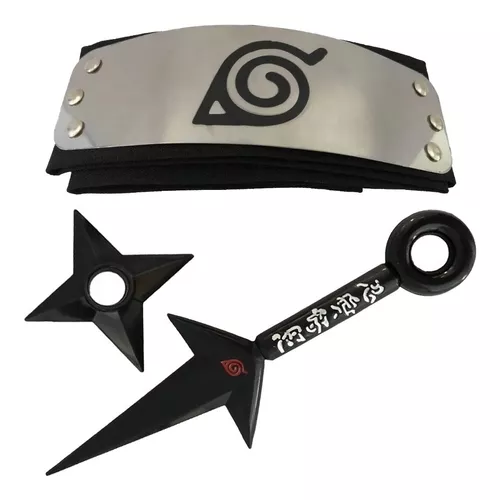 Bandana Naruto Aldeia Folha Infantil + Kit Kunai C/ Shuriken