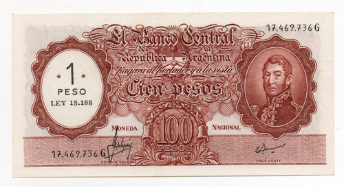 100 Pesos Moneda Nacional Resellado 1 Peso Ley Bottero 2201