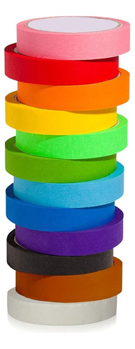 Set De 12 Rollos Cinta Adherible Masking Tape De Colores