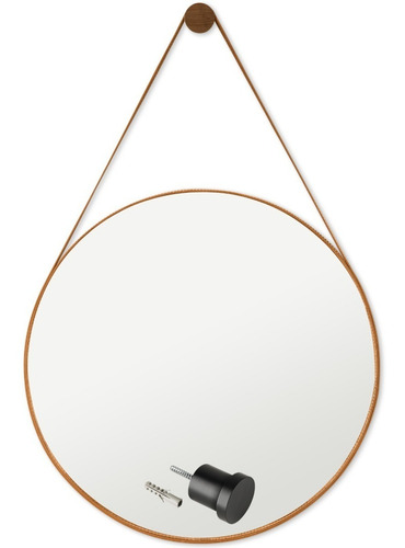 Espelho Adnet Redondo Decorativo Alça Artesanal 30cm Moldura Caramelo