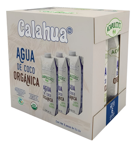 Caja Agua De Coco Acapulcoco Orgánico 6 Pz De 1lt