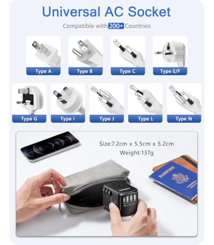 Adaptador De Viaje Universal Lencent, Internacional