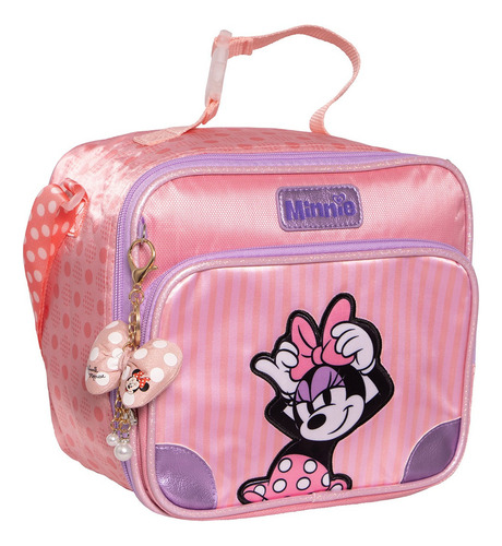 Kit Mochila Minnie Mouse Lonchera Lapicera Original Kinder Rosa Rosa