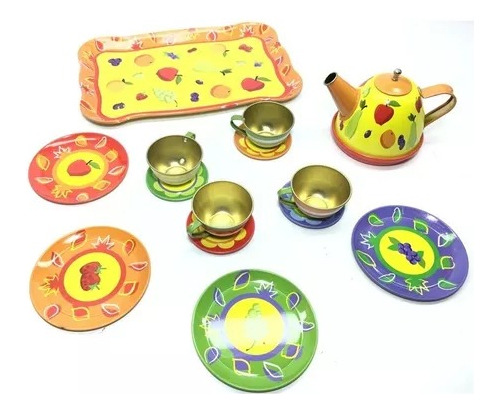 Juego Set De Té Loza Metálico 15 Piezas Juguete Cocina