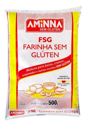 10x Farinha Sem GlĂșten Aminna Fsg Bolos Cremes Pacote 500g