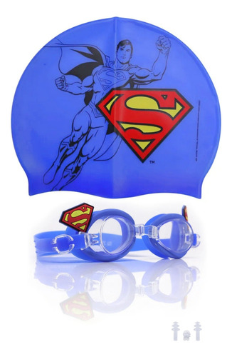 Kit Óculos E Touca Natação Infantil Silicone Liga Da Justiça Cor Superman