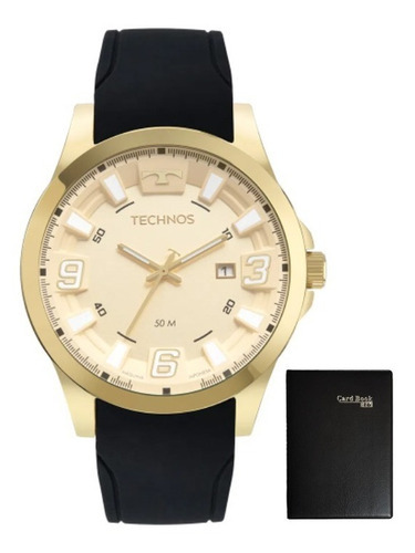 Relógio Masculino Technos Soul Preto Loja De Fábrica Correia Dourado Bisel Dourado Fundo Dourado