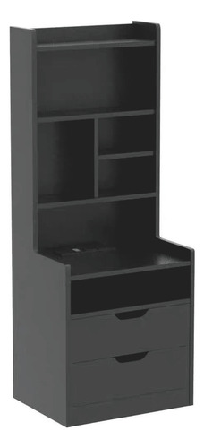 Mesita De Noche Vintage De Madera Con Enchufe Y Luz Led Negro
