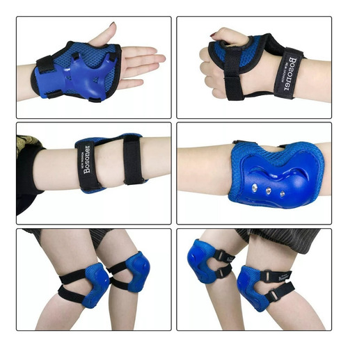7pzas Kit De Proteccion Rodilla Codo Mano Patinaje Para Niño Color Azul Talla S