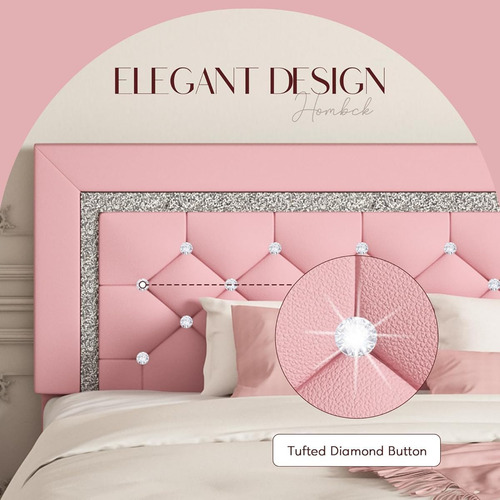 Bed Frame King Size C/ Cabecera Capitonada Hombck Rosado