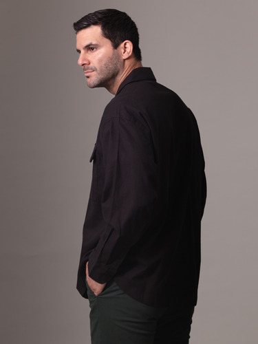 Camisa De Lino Mangas Largas Negro Calvin Klein