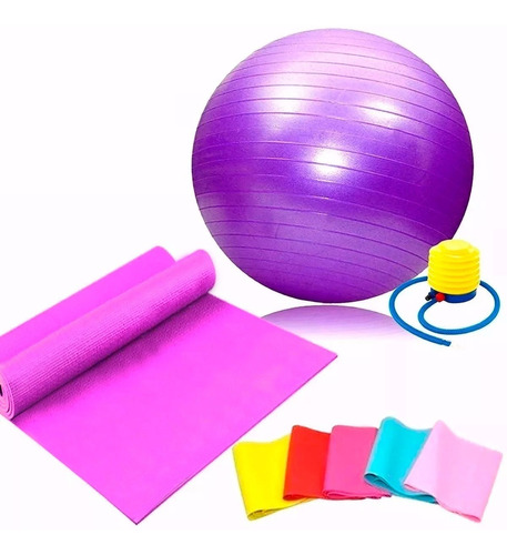 Set Entrenamiento Gym Ball C/inflador Mat Yoga Theraband Rey