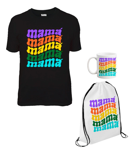 Combo Polera Taza Mochila Mama Colores 