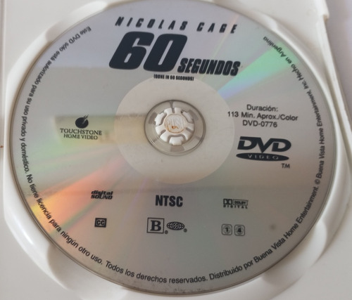 60 Segundos Película Dvd (audio Latino) Sin Caratula 