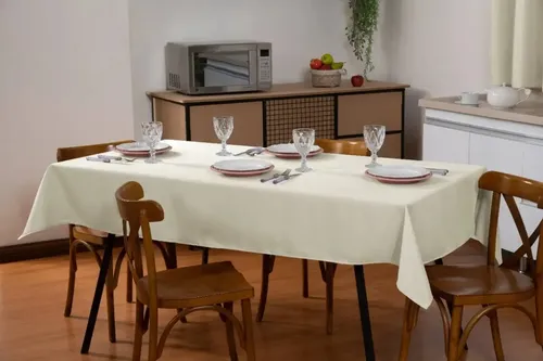 Toalha De Mesa 6 Lugares Retangular Rústica Luxo 2,00x1,40 Cor Palha - R$ 36,38