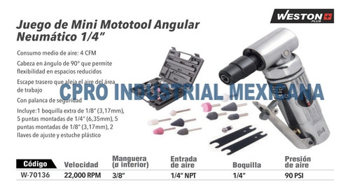 Mini Mototool Angular Neumatico 1/4 Kit Weston Plus P