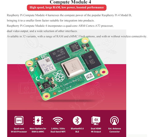 El Kit Pi Compute Module 4 Viene Con Cm4104032-4gb Ram 32gb