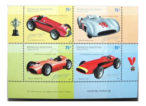 Argentina Autos, Serie Gj 3153-56 Carreras 2001 Mint L4842