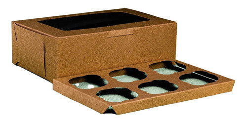 Paq. 10 Cajas Craft Para 6 Cupcakes (24x16x7.5cm) Con Base