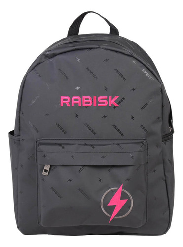 Mochila Emborrachada Top Rabisk Impermeável Zíper Notebook Cor Preto Com Pink