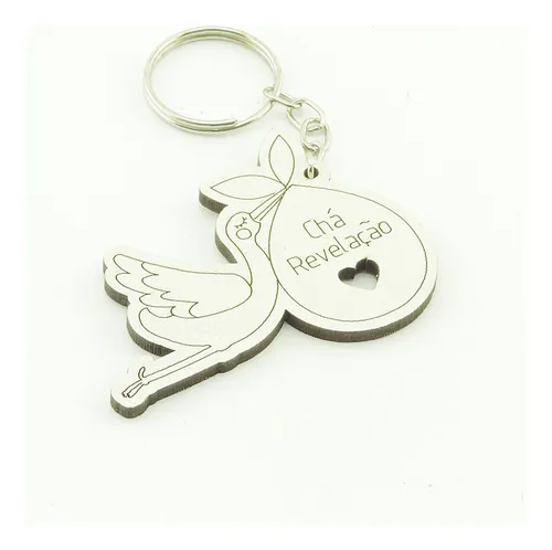 comprar 35 Chaveiros Personalizado Branco Chá Revelação Cegonha