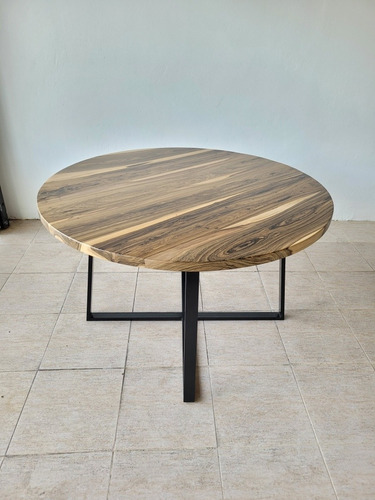 Mesa Redonda Industrial De Comedor Madera Dura Maciza 100cm