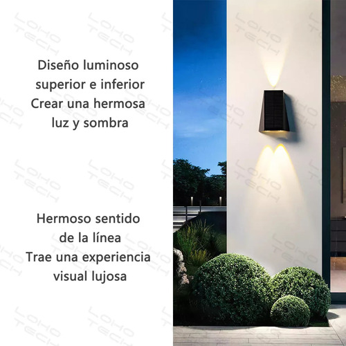Lamparas De Pared Exterior Focos Led Solar Luz Negro 3focs