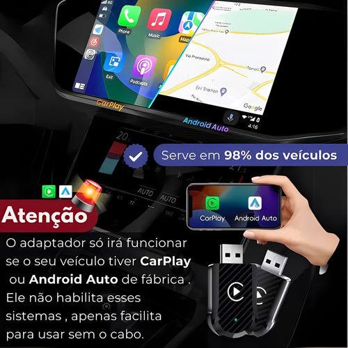 Adaptador Carplay Sem Fio 2 Em 1 Ios E Android Multimidia