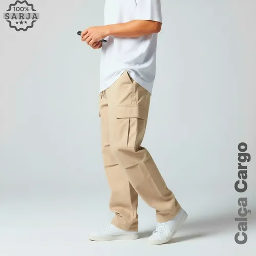 Calça Cargo Masculina Larga Skatista Streetwear Sarja P A Gg