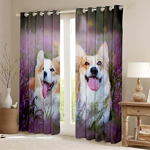 Cortinas Corgi Para Niños Para Dormitorio Sala Estar Perros