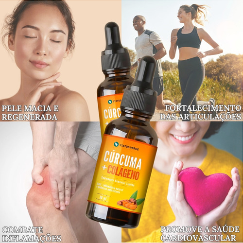 Cúrcuma + Colágeno Em Gotas 30ml 100% Puro - Status Verde