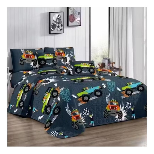 Cubrecama Quilt Delgada 1.5 Plazas Infantil Niño Carro