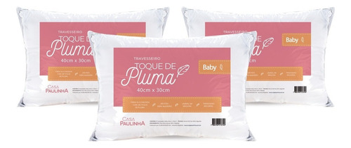 Kit Com 3 Travesseiro Toque De Pluma Baby 40cm X 30cm Branco Cor Travesseiros Bebê Branco