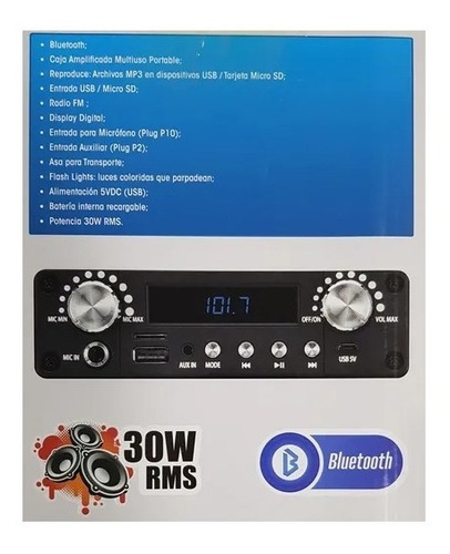 Imagen 2 de 4 de Parlante Mondial Bt/usb/radio/aux Mco-05 - Aj Hogar