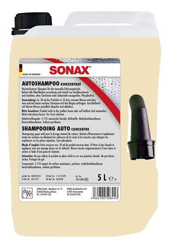 Shampoo Brillo Concentrado Ph Neutro 5lt Sonax
