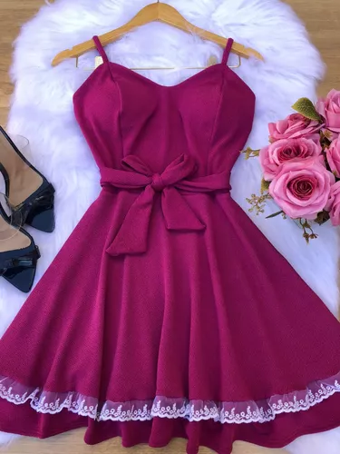 Kawaii Laço Contraste Amarrar Peito à Ducada Simples elegante Vestido