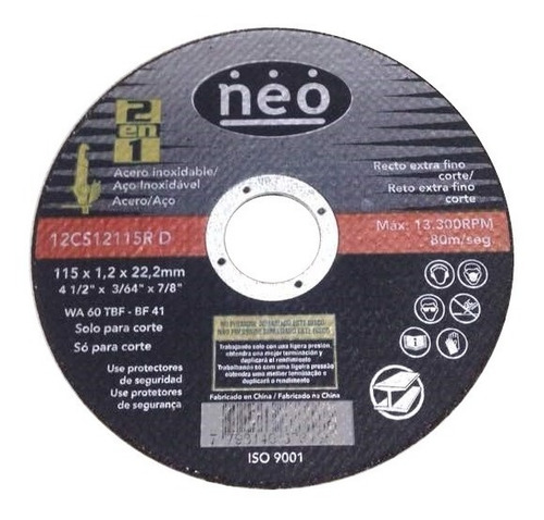 Disco Corte Metal 4 1/2x3/64x7/8 Ultrafino Neo Caja 25 Pzas