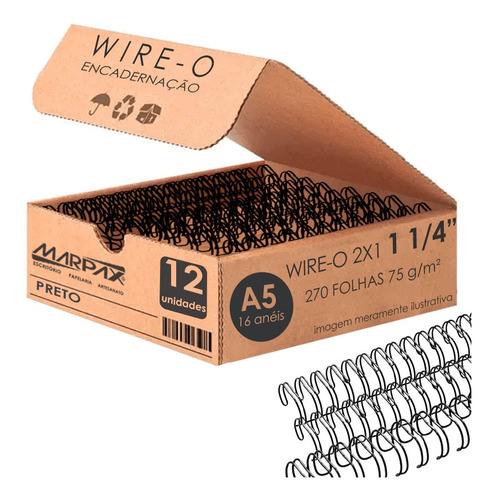 Wire-o Para Encadernação A5 1 1/4 2x1 Para 270fls Preto 12un