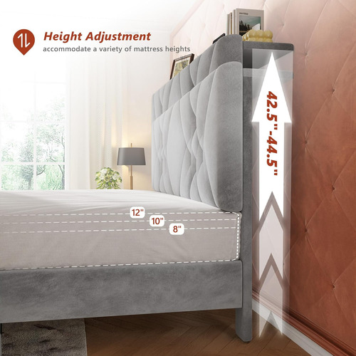Base De Cama King Size Cajones Luz Led Gris Enhomme