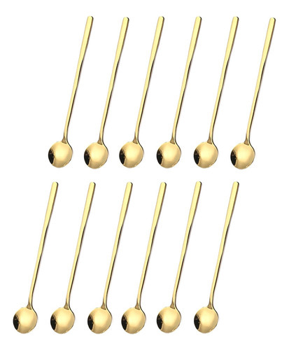 Juego De 12 Cucharas De Café Doradas Con Mango Largo Para Ag