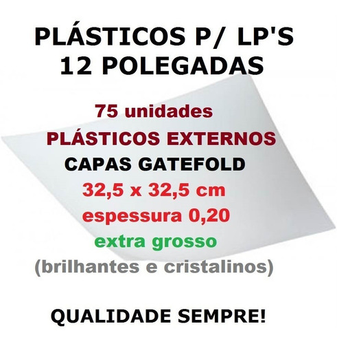 75 Plásticos Externos P/ Lp Vinil Capa Gatefold 0,20 Grosso