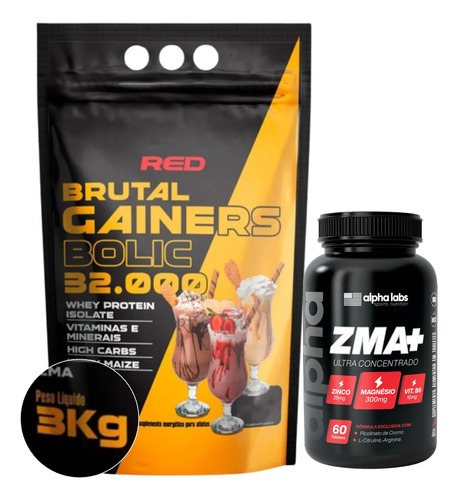 Kit Whey Protein Hipercalórico Red Bolic + Zma Alpha Labs Aumento De Peso Sabor Chocolate