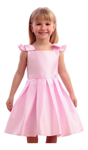 Imagem 1 de 3 de Vestido De Festa Infantil Rosa Liso Teddy Petit Cherie 22308