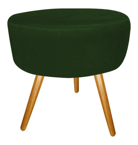 Kit 2 Puff Puf Lavínia Redondo Suede Marrom Pés Madeira Cor Verde