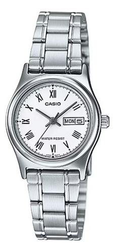 Reloj Casio Ltpv006 7b Mujer Pulsera Acero Inoxidable Correa Plateado Bisel Blanco Fondo Blanco LTP-V006D-7B
