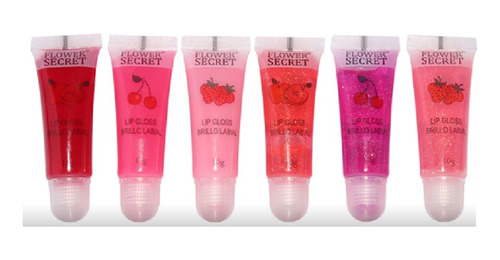 6 X Brillo Labial Lip Gloss Con Glitter Flower Secret