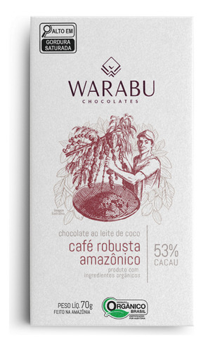 Chocolate Vegano Orgânico Café Amazônico 53% Cacau 70g