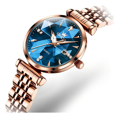 Relojes de cuarzo con calendario inoxidable de lujo Olevs, color de fondo azul