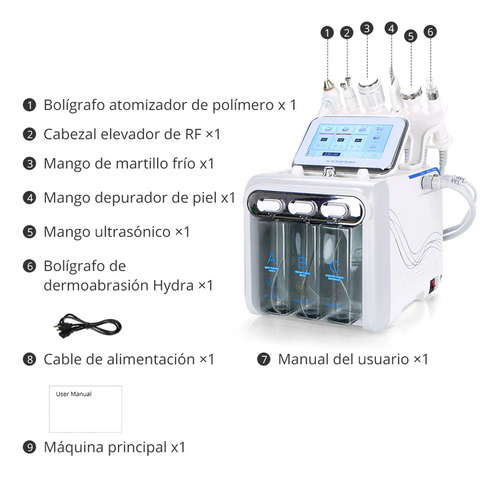 Máquina Hidrofacial 6 En 1 Limpieza Profunda, Microdermoabrasión, Radiofrecuencia, Ultrasonido, Pulverizador, Terapia Fría Profesional Para Spa Y Estética