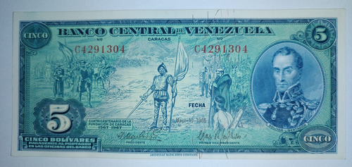 Billete De Venezuela - 5 Bs De 1966 C   Dieguito   Unc